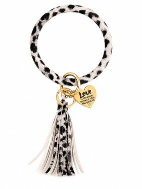 Leopard Print Inspirational Large Wristlet Bracelet Key Ring Keychain